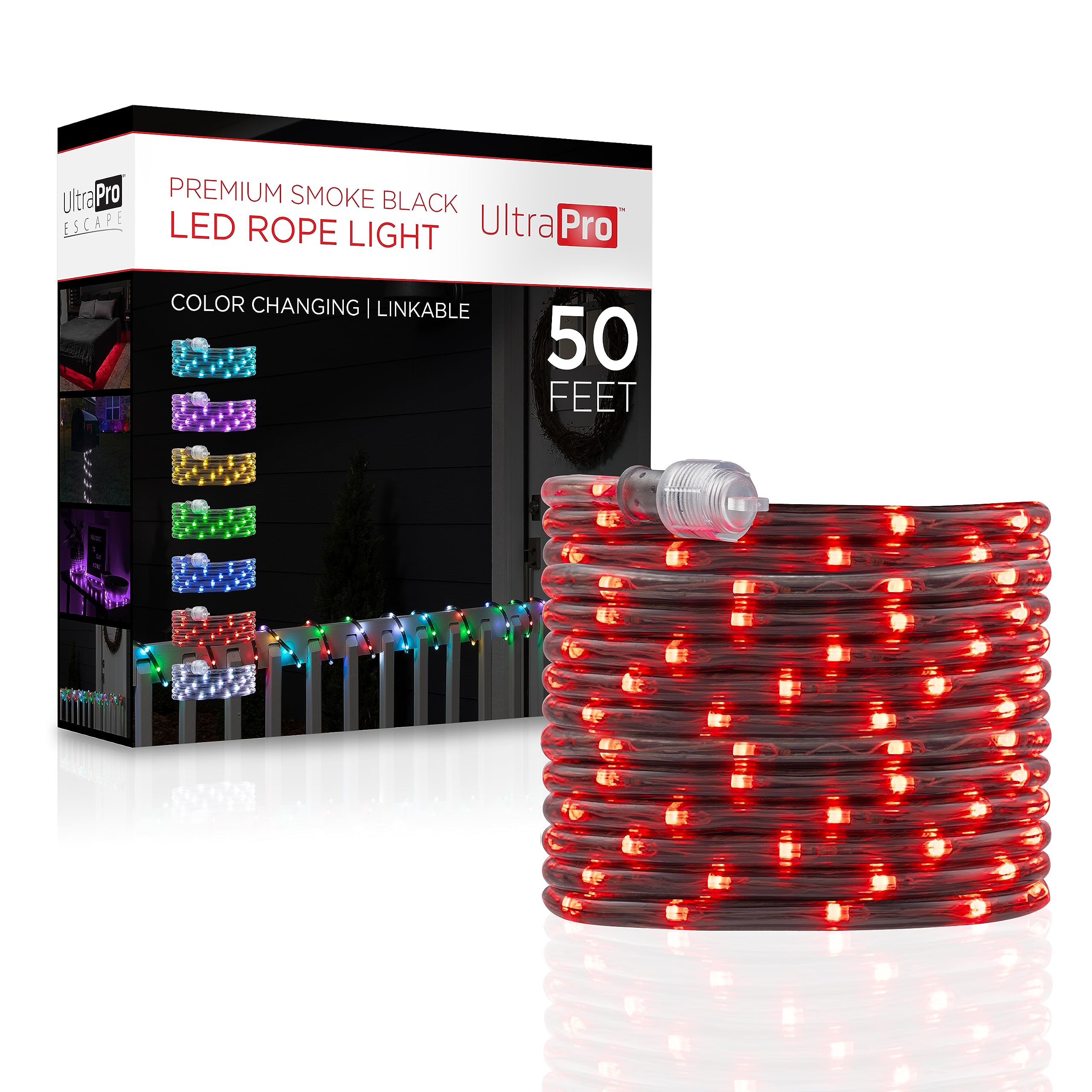 Photo 1 of UltraPro LED Rope Lights, 50ft Premium Smoke Black Rope, Color Changing Light, RGB, Indoor/Outdoor, Discreet, Elegant, Flexible, Linkable, Durable, Rope Lights Outdoor, 66922