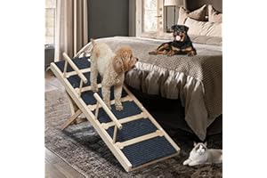 LITAIL Adjustable Dog Pet Ramp for Bed - 47.2" Sturdy Tall Dog/Pet Ramp for High Beds 30 Inches - 6 Adjustable from 15.7"-28"-Wooden Folding Dog Ramp for Couches & Cars for Large Dogs up to 200lbs