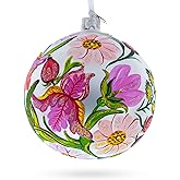 Irises and Cosmeya Flowers Glass Ball Ornament