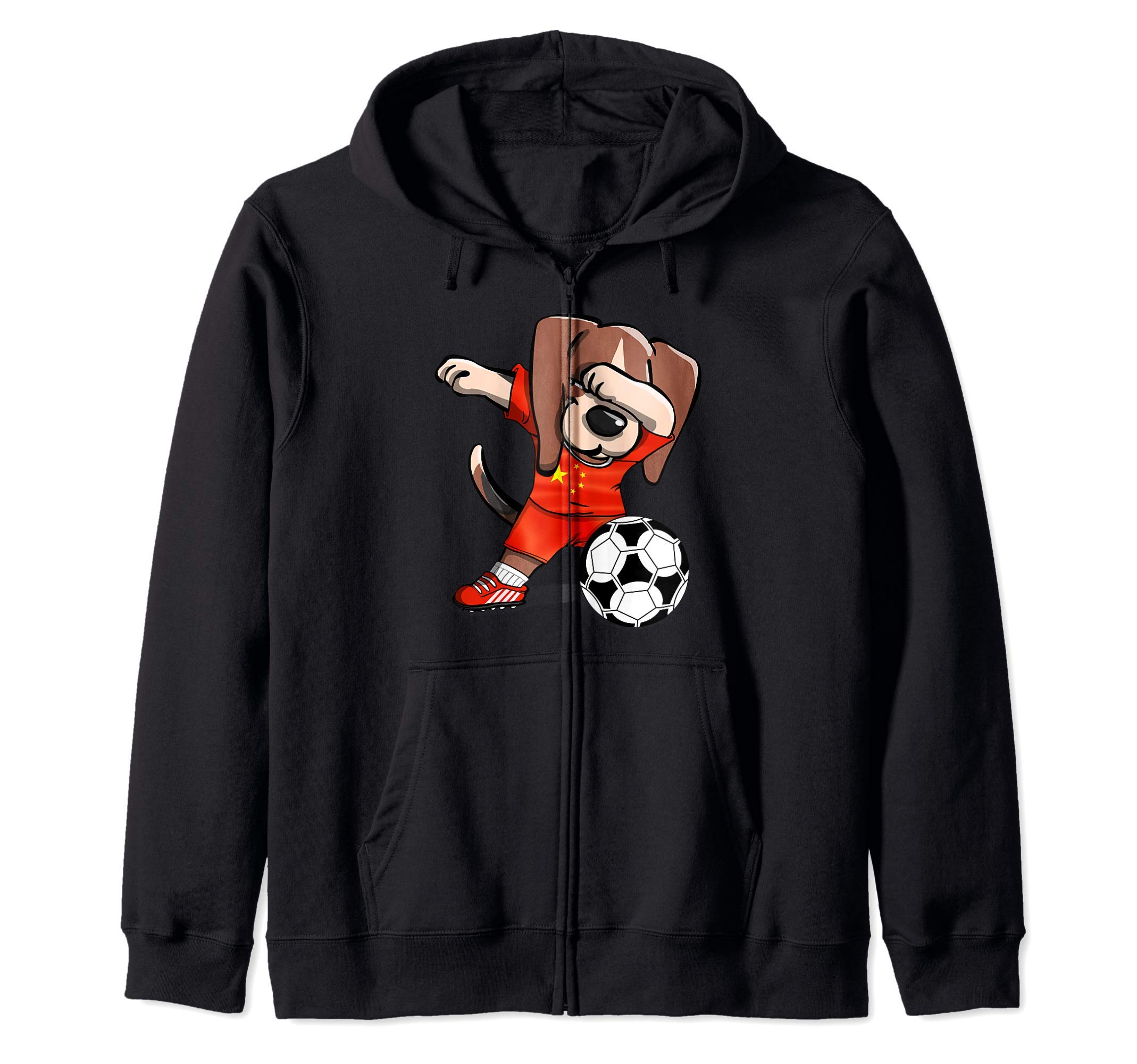 Funny Dabbing Beagle Dog China Football Chinese Flag Soccer Zip Hoodie