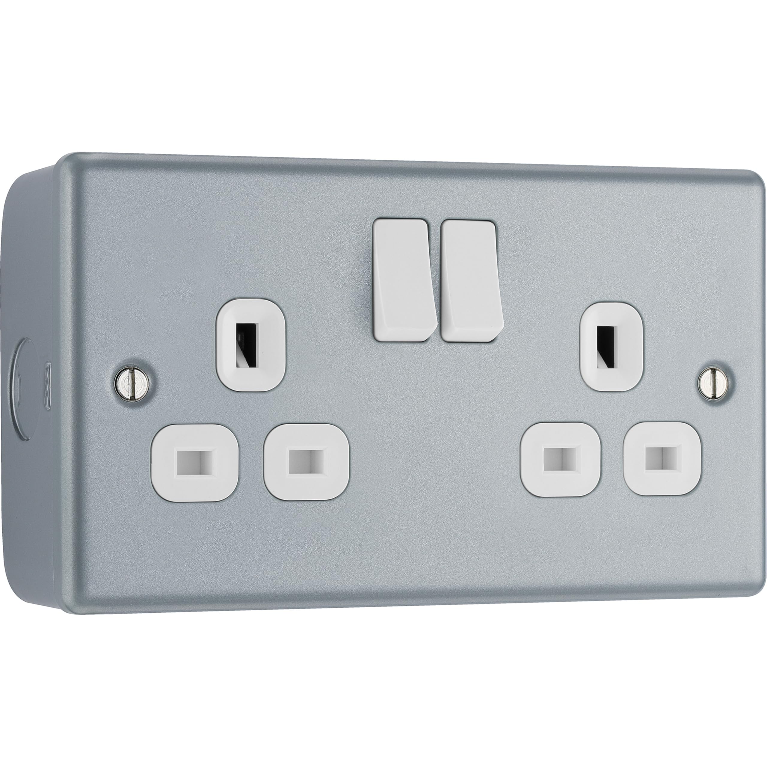 BG Electrical Double Switched Power Plug Wall Socket, Metal Clad, Industrial, Scratch Resistant Steel, 13A, MC522