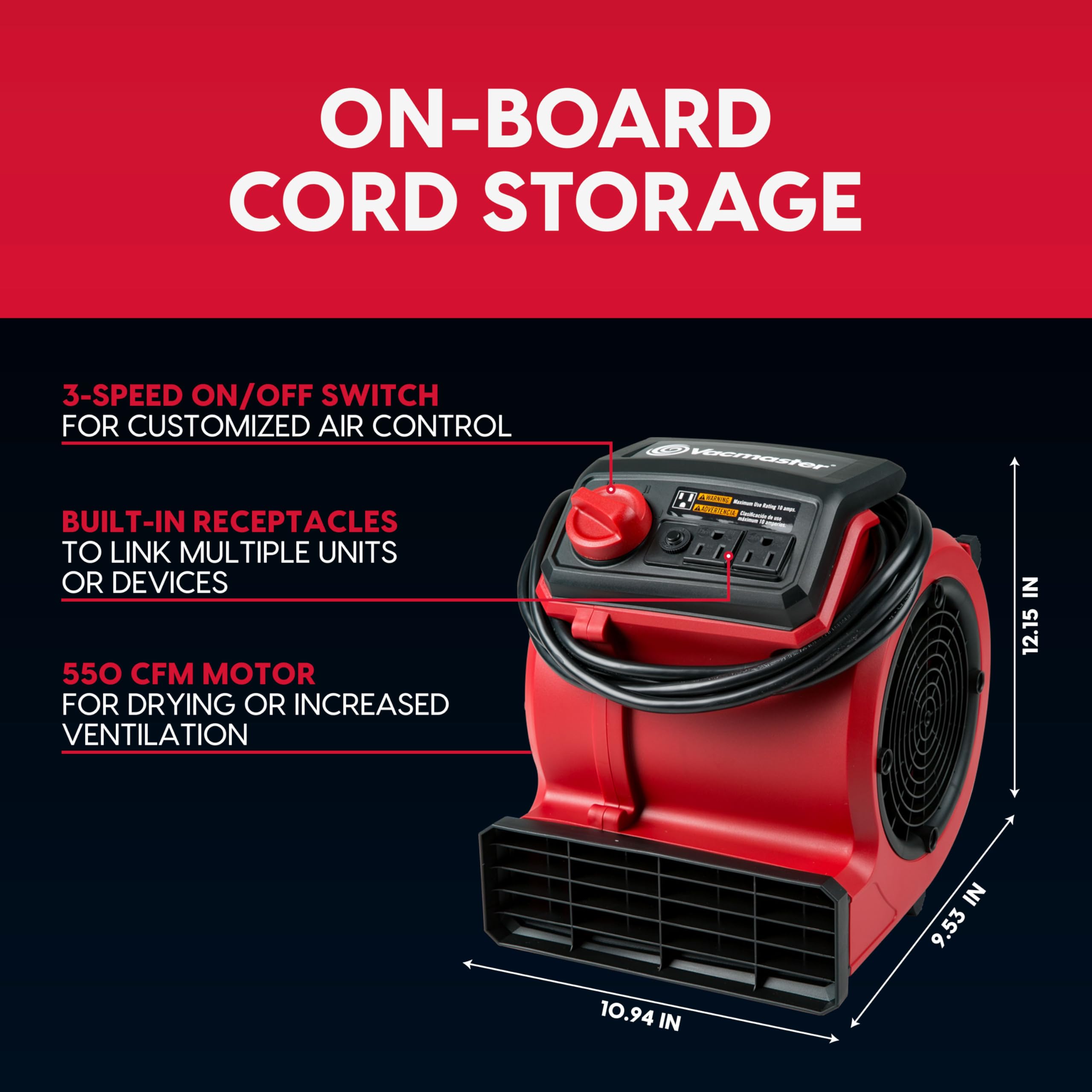 Vacmaster 3 Speed Floor Fan 156W 550CFM Air Mover Utility Blower Fan – AM201 1101