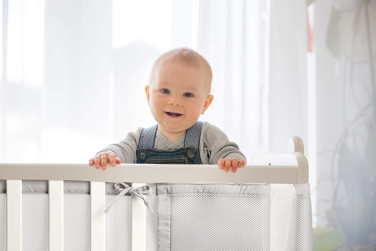 Caroeas Babycare Crib Bumper, Adjustable Padded Breathable Crib Bumper, Fits Standard and Other Cribs, Soft Crib Bumper Pads Full Protection, Mesh Crib Bumper (Grey) : Baby