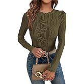 PRETTYGARDEN Women's Tops 2026 Spring Fashion Long Sleeve Crewneck Blouse Fitted Textured Basic Knit T Shirt Y2k Clothes