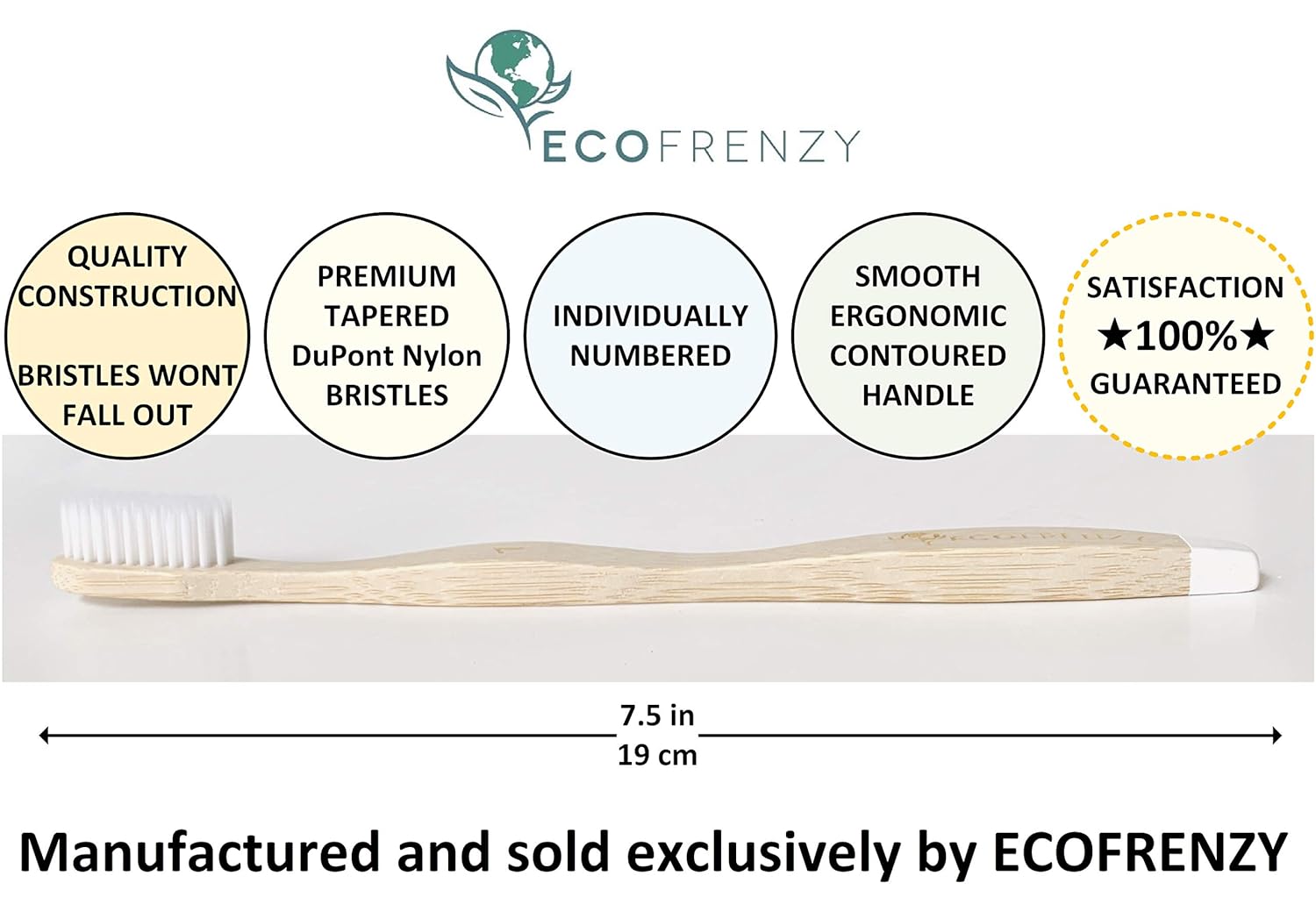 Ecofrenzy Bamboo Toothbrush Soft Bpa Free Bristles Biodegradable Pack Of 4 - 