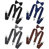 SATINIOR 4 Set Kids Suspenders and Bow Tie Set Y Shape for Boys Girls Child Elastic Adjustable Suspenders Sets for Wedding