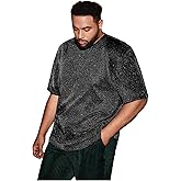 WDIRARA Men's Plus Size Giltter Round Neck T Shirt Short Sleeve Sparkly Party Tee Tops