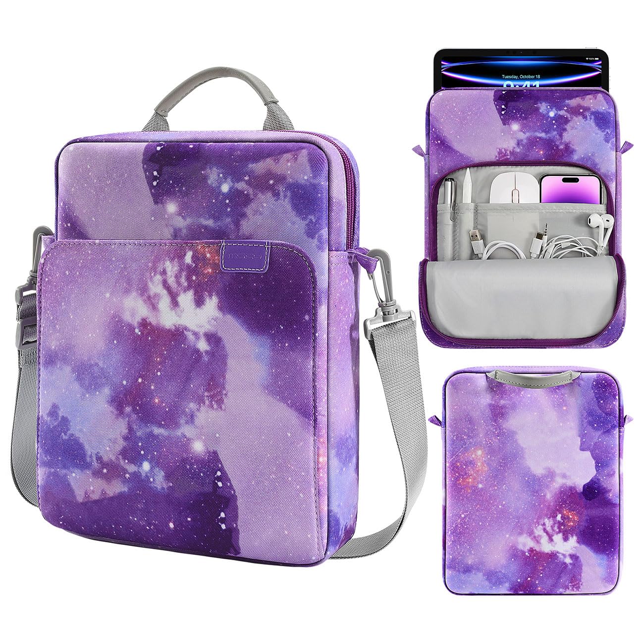 MoKo 9-11 Inch Tablet Sleeve Bag Handle Carrying Case with Shoulder Strap Fits 11inch iPad Air M3, iPad A16 2025, iPadPro 11", iPad109/8/7th Gen 10.2, Air 5/4th 10.9, Tab S8/S9 11",Purple Starry — image 1