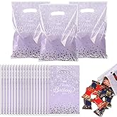 Bruislard 30 Pcs Glitter Diamond Goodie Bag with Handles Happy Birthday Candy Bags Purple Gift Bags Birthday Party Favor Bag for Women Girls Party Decor Supplies