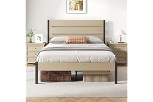 Fluest Full Bed Frame with Headboard and Footboard, with Under Bed Storage, All-Metal Support System, No Box Spring Needed, Easy Assembly, Beige
