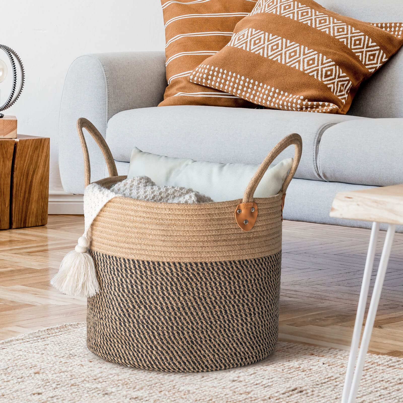 CHICVITA Wicker Laundry Basket With Handles, Storage Baskets for Decor, Rope Basket for Blankets, Toys, Clothes, Shoes, Plant Basket for Living Room, 14