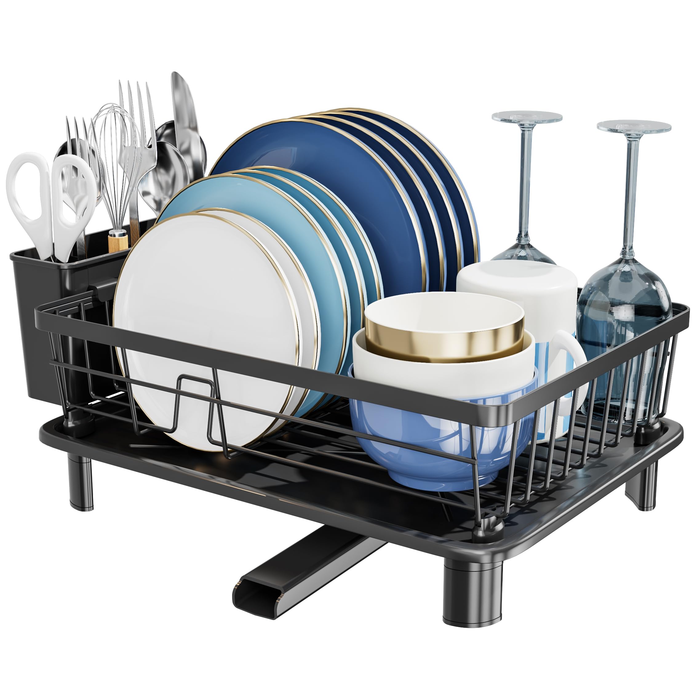 Photo 1 of GAOKASE Dish Drying Rack, Space-Saving Dish Rack, Dish Racks for Kitchen Counter, Kitchen Dish Drainers with Removable Utensil Holder, Plate Rack and Drainboard, 11''W x 15''L, Black