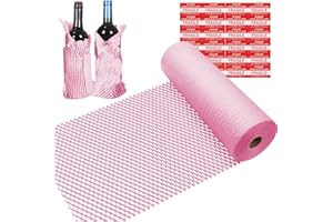 Walkpet Pink Honeycomb Packing Paper Wrap 12"x200' Sustainable Alternative to Bubble Wrap for Moving Shipping/Gift, Biodegradable & Fully Recyclable Bubble Paper Wrapping with 20 Fragile Sticker…