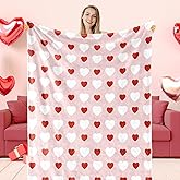 JarThenaAMCS Valentine's Day Fuzzy Blanket Red White Heart Throw Blanket 50 x 60 Inch Pink Love Hearts Flannel Blanket for Home Chair Sofa Bed Couch
