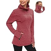 Soneven Women's Running Fleece Sweatshirts Cowl Neck Thermal Pullover Long Sleeve Shirt with Pocket and Neck Gaiter Face Mask