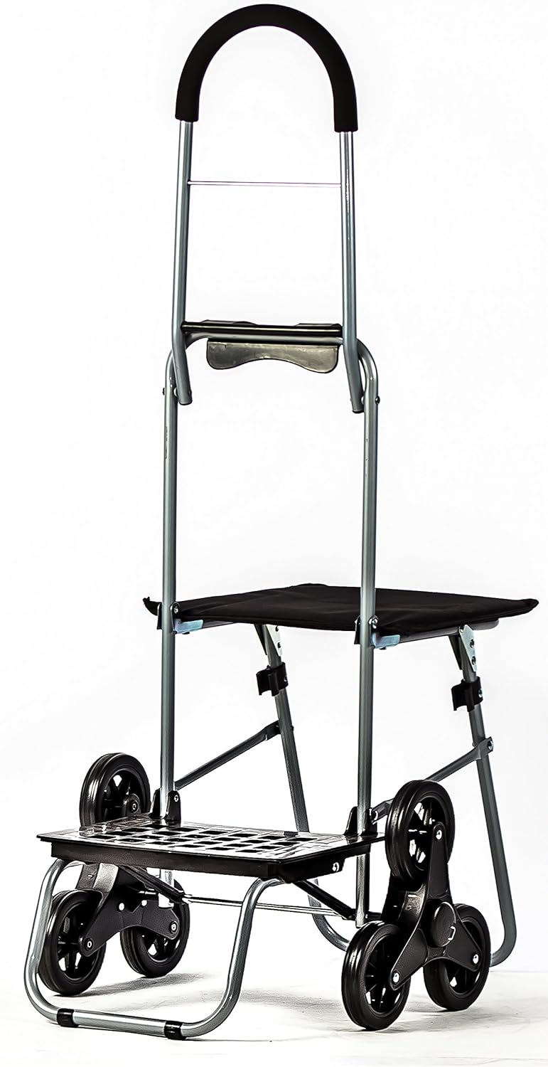 dbest products Stair Climber Mighty Max with Seat Personal Dolly, Black Handtruck Hardware Garden Utilty Cart