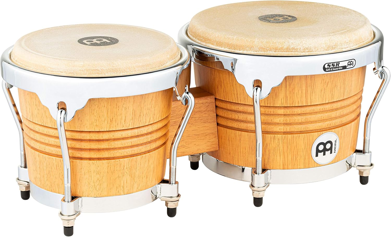 Meinl Percussion Bongos Wood Chrome - 2 hand drums with 6.75 and 8 inches - including tuning key - Siam Oak, Natural matte (WB200SNT-M)