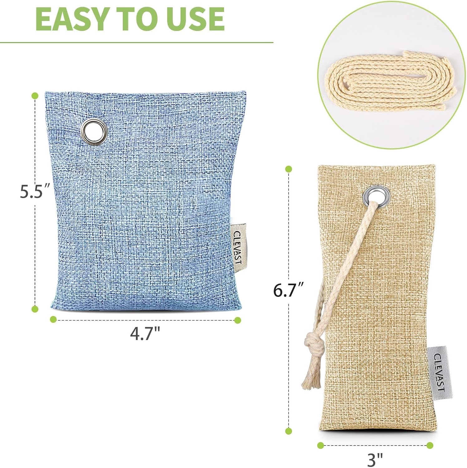 CLEVAST 16 Pack Activated Bamboo Charcoal Air Purifying Bags(8x100g, 8x50g), Natural Fresh Odor Absorber, Deodorizer and Moisture Eliminator, Air Purifier Bags for Home, Closet, Car Air freshener