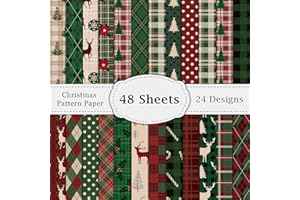 Lonfliness 48PCS Christmas Scrapbook Paper 12x12in Xmas Scrapbook Specialty Papers 24 Styles Retro Merry Christmas Decorative Paper Folded Flat DIY for Card Making Photo Album Journal Craft Decoration
