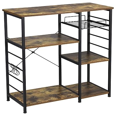 YAHEETECH 35.5-inch Microwave Cart, Rustic Brown 3-Tier Shelf