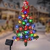 Brightever Solar Christmas Tree Lights Outdoor Waterproof, 68LED Christmas Outside Decor Solar Powered with 8 Lighting Modes, Small Solar Christmas Decorations for Pathway Patio Landscape, Multicolor