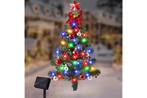 Brightever Solar Christmas Tree Lights Outdoor Waterproof, 68LED Christmas Outside Decor Solar Powered with 8 Lighting Modes, Small Solar Christmas Decorations for Pathway Patio Landscape, Multicolor