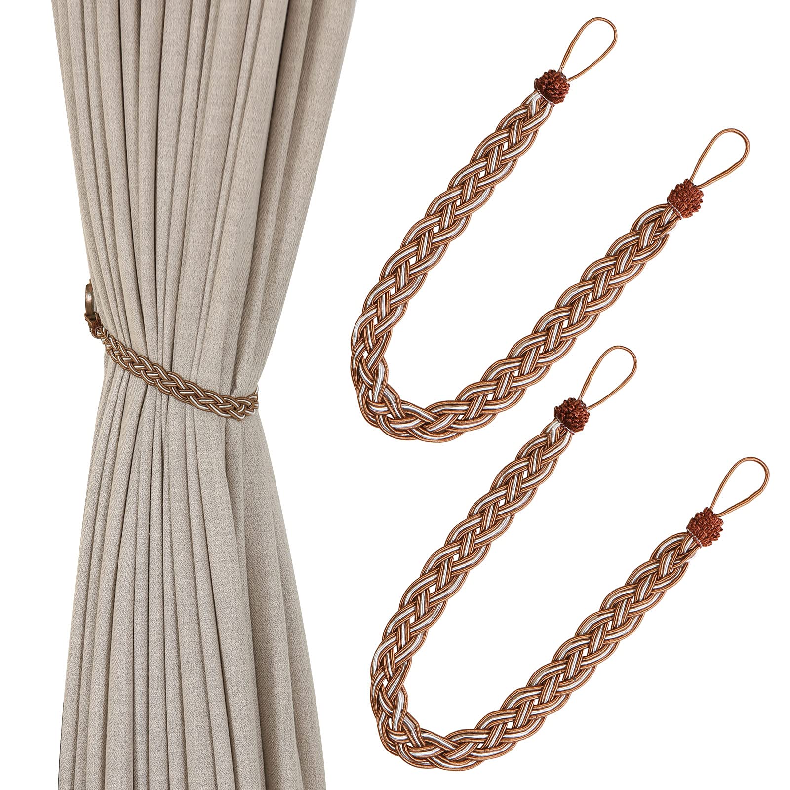 Hand Knitting Curtains Tied Rope Simple Type Curtain Tie Backs and Accessories (Brown)