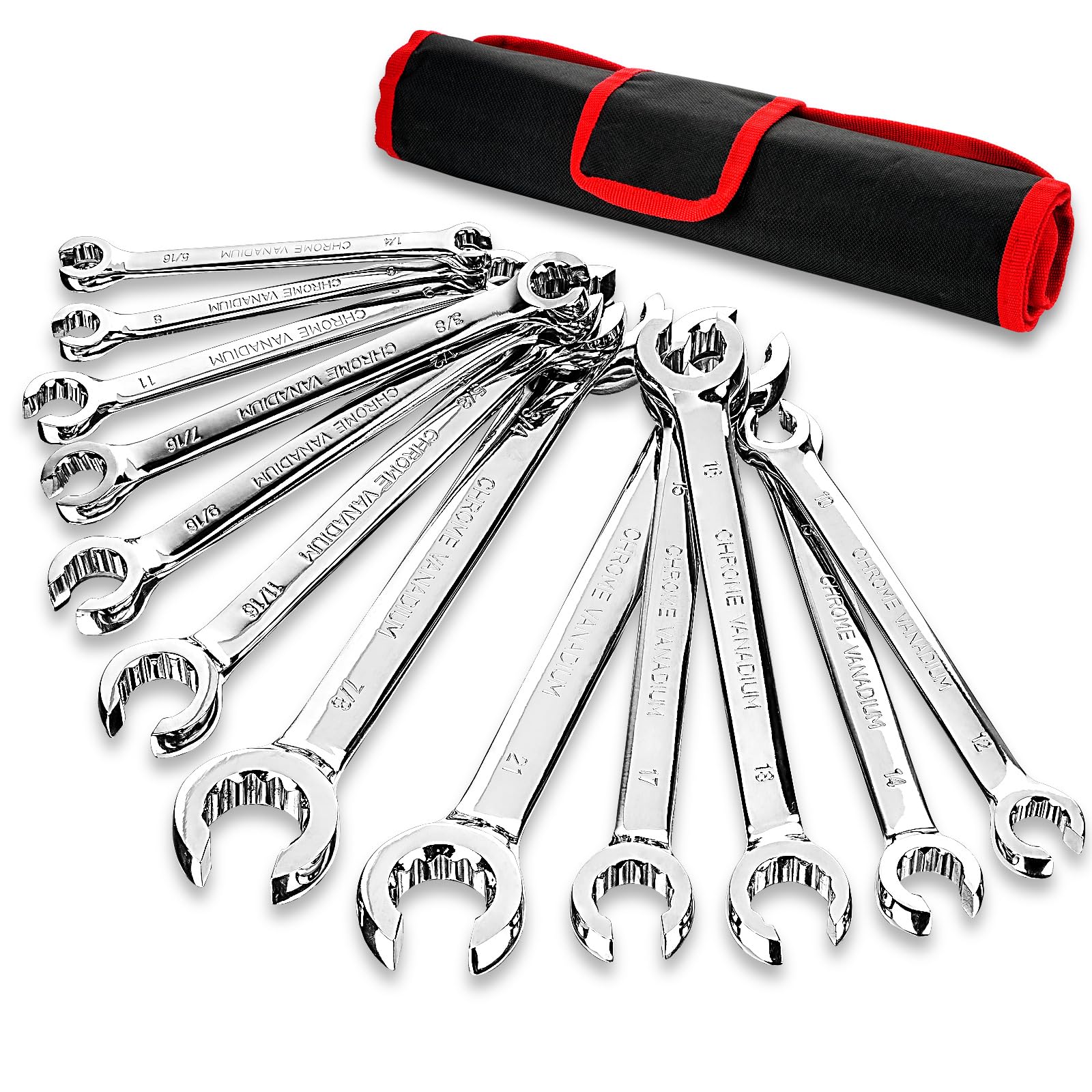 Photo 1 of BILITOOLS 12-Piece Flare Nut Wrench Set, Metric & Standard, 12-Point Line Wrench Set 6 to 21mm & 1/4" to 7/8", Cr-V Steel