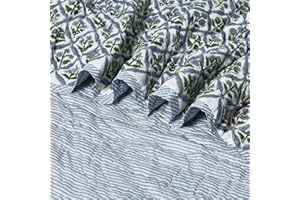 Ridhi Cotton Reversible Quilt Hand Block Printed Twin 60 X 90 Light Steel Blue Soft Lightweight Blanket for Sofa Couch & Bed Décor Lightweight Soft Breathable Handmade