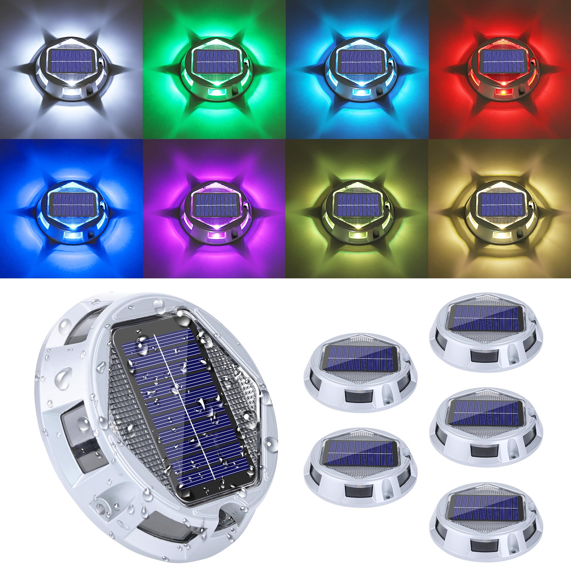 Photo 1 of ***MISSING PARTS -SELLING AS INCOMPLETE USED*** Solar Deck Light Outdoor, Solar Driveway Dock Lights, IP67 Waterproof Solar Powered Outdoor Light, RGB Step Lights for Outside Garden Yard Fence Stair Sidewalk Pathway Walkway