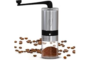 NOCTURNAL CAFE Manual Coffee Grinder – Hand Crank Burr Coffee Bean Grinder, 6 Grind Settings for Espresso, French Press & Pour Over – Quiet, Portable, Durable Stainless Steel Manual Grinder for Home & Travel