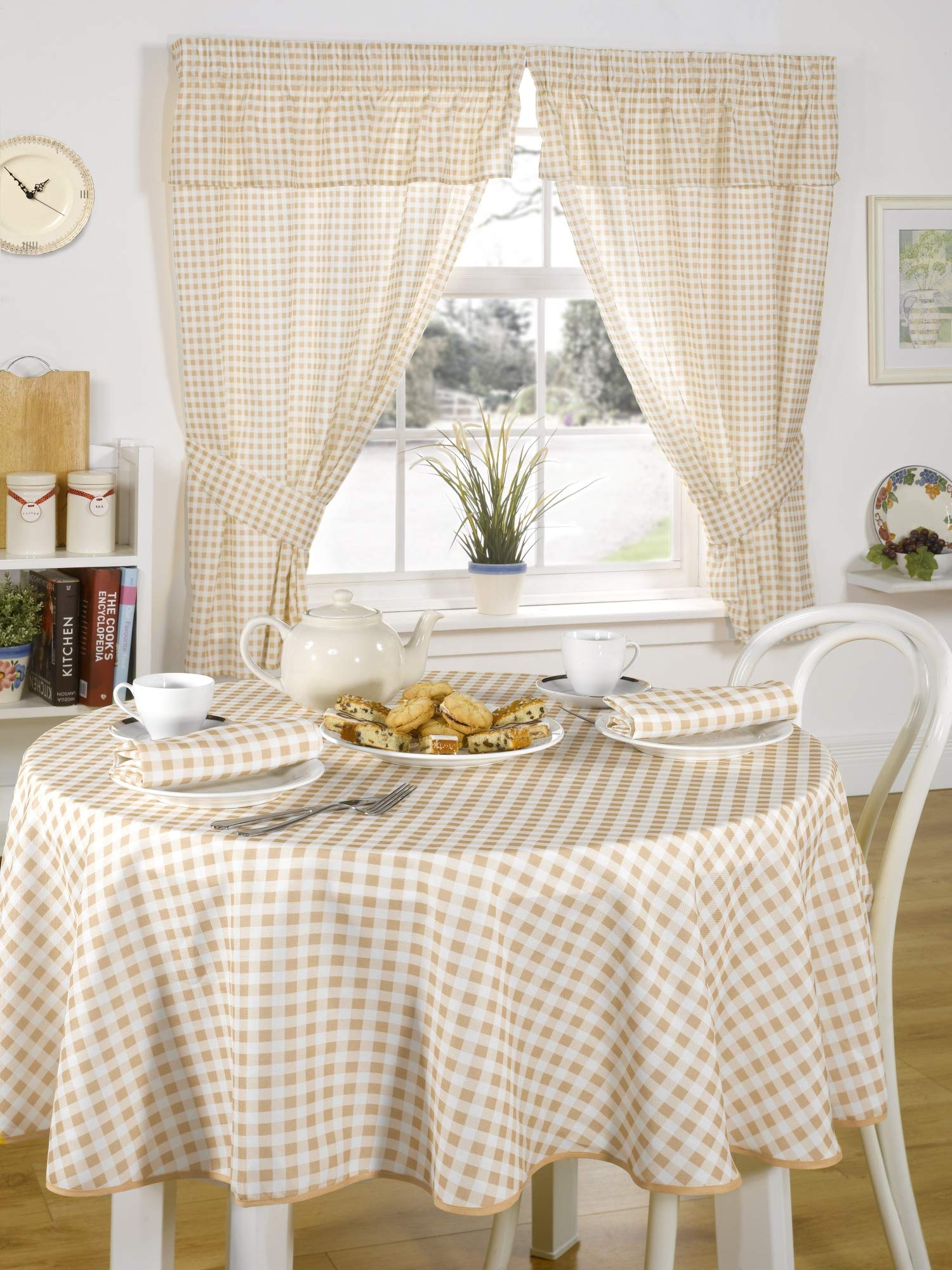 Emma Barclay Molly - Gingham Pencil Pleat Curtains With Pelmet Header in Beige - Width 46 x Drop 48" (116 x 121cm)