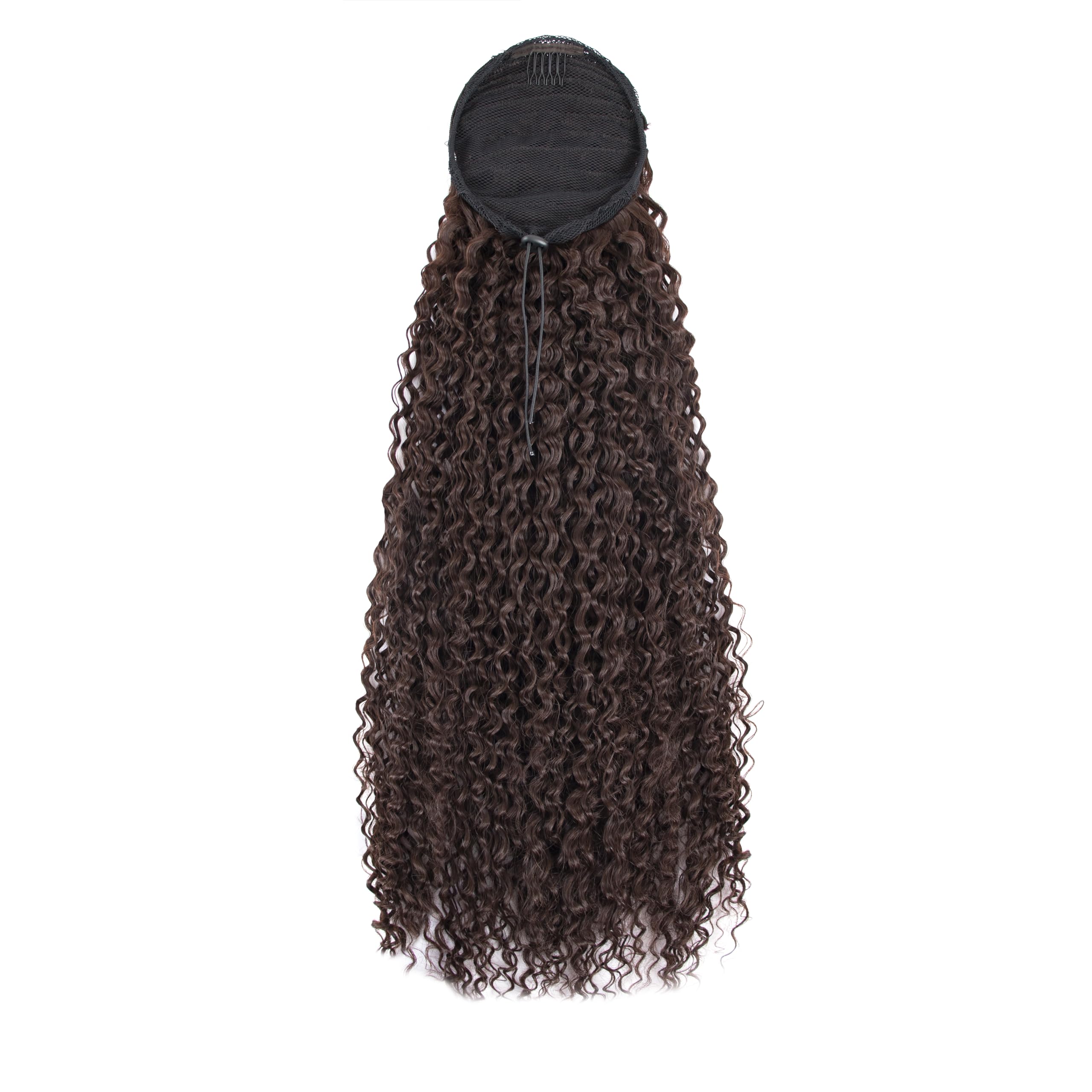 Photo 1 of Sobeauyt Ponytail Extension 24inch Drawstring Ponytail Hair Extensions For Black Women Afro Kinky Curly Clip On Ponytails Synthetic Hairpiece Daily Use Party (4# Brown Hair)
