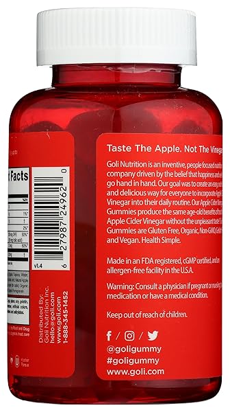 GOLI NUTRITION WORLD’S FIRST APPLE CIDER VINEGAR GUMMIES 60 COUNT, 60 COUNT