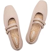 Frank Mully Women's Flats Square Toe Mary Jane Shoes Ballet Flats with Strap Comfortable Slip On Knit Shoes Dressy Casual