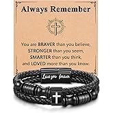 UNGENT THEM Mens Leather Cross Bracelet-Christian Baptism Confirmation Easter Christmas Birthday Gifts for Boys Him