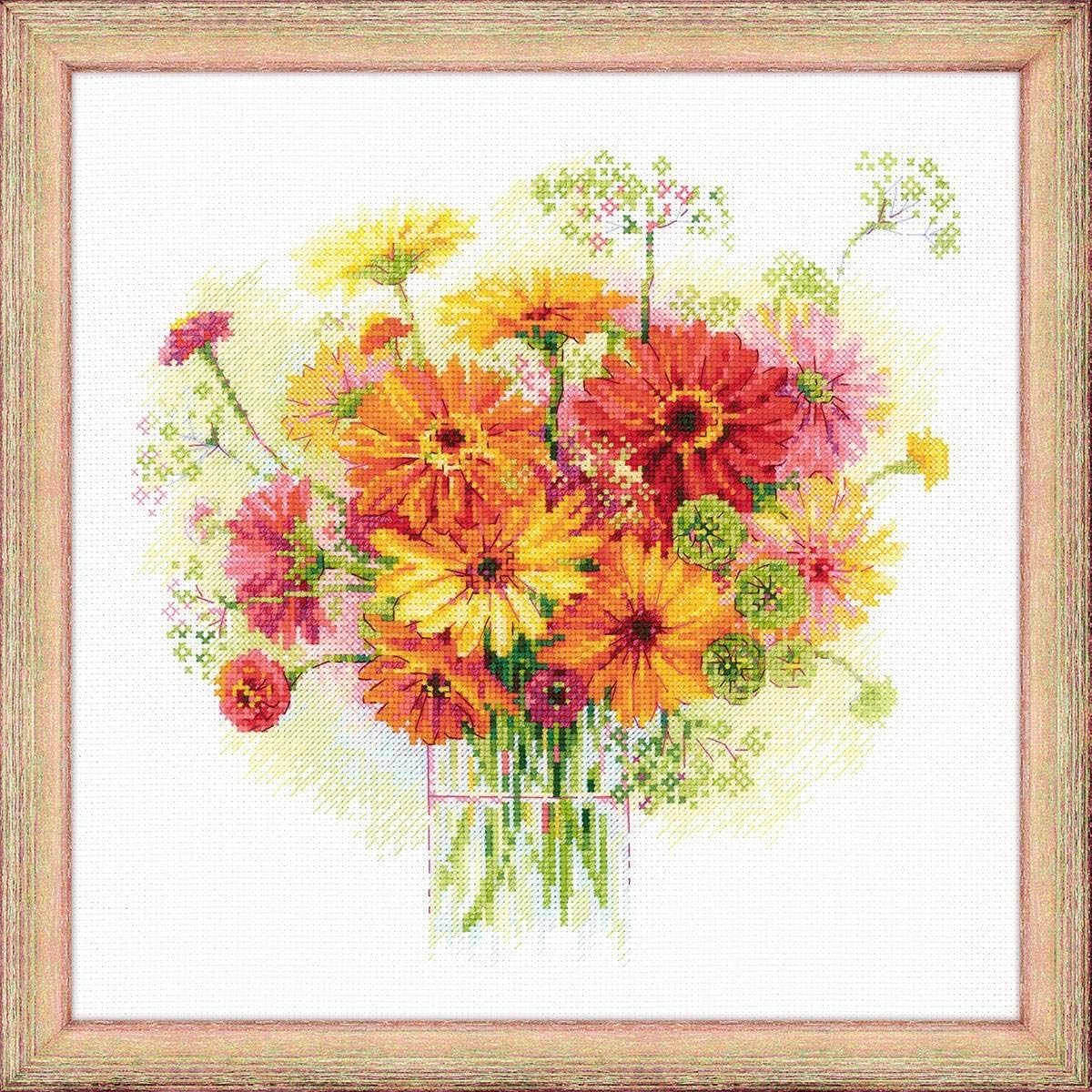 RIOLIS Cross Stitch Kit - 1485 - Watercolour Gerberas, White
