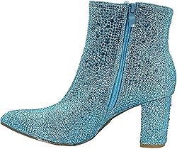 Women Rhinestone Block Chunky Heel Ankle Bootie