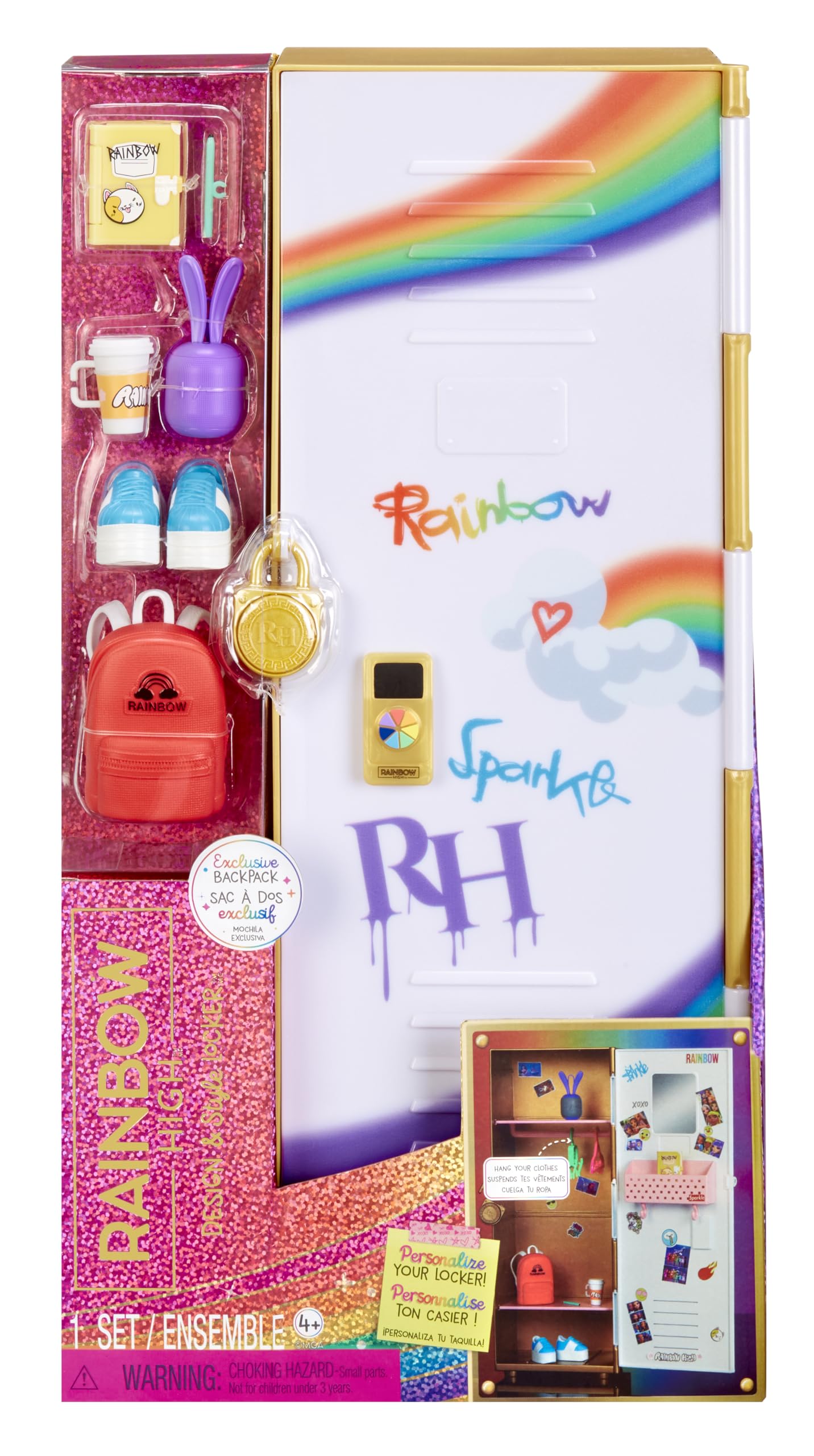 Rainbow High Design & Style - Locker Playset with Shelves, Hangers, Accessories, and Stickers, Suitable For Kids Ages 4-12 Years Old