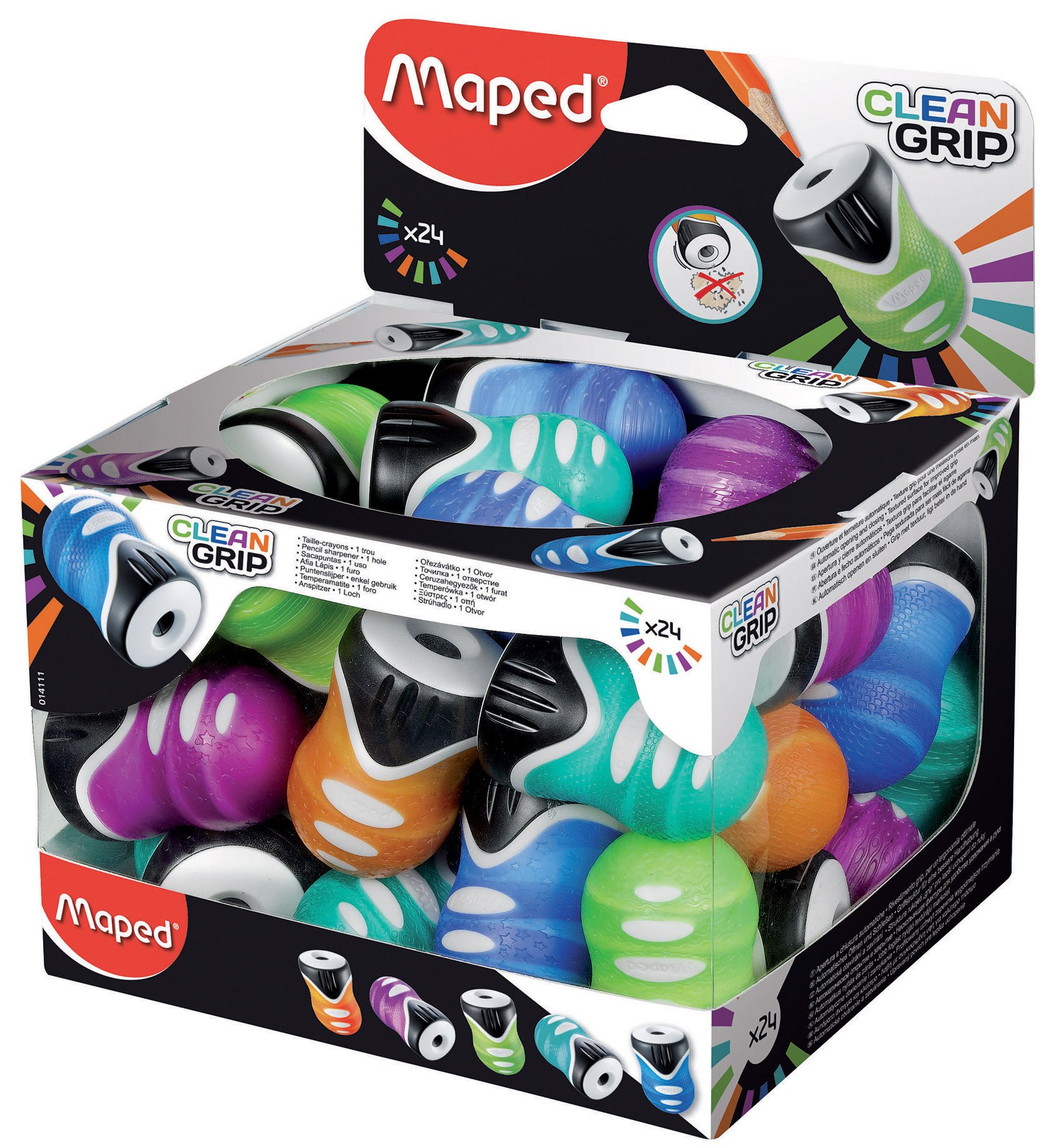 Maped Clean Grip One Hole Canister Pencil Sharpener (Box of 24 in Assorted Colours)