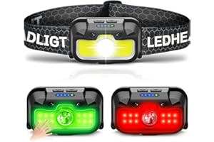 HOKOILN Headlamp Rechargeable, 1300 Lumen Ultra-Light Bright Head Lamp with White Red Green, 14 Modes Adjustable Waterproof Motion Sensor Headlight for Outdoor Camping Running