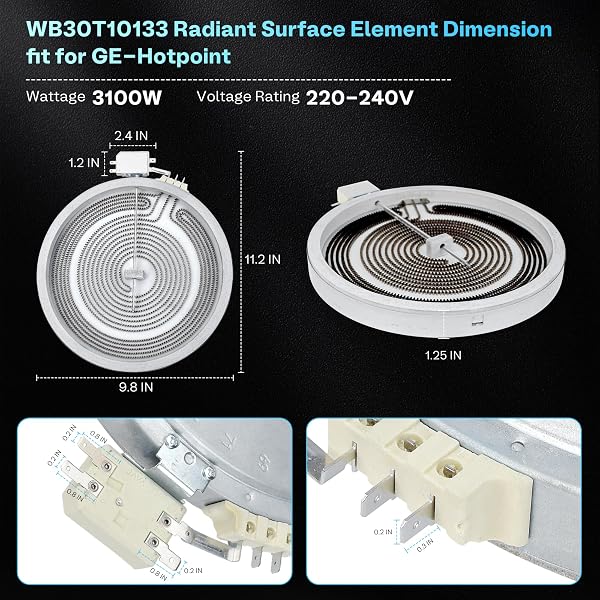 WB30T10133 9IN RADIANT SURFACE ELEMENT FIT FOR GE HOTPOINT ELECTRIC RANGE OVEN STOVE COOKTOP PARTS JB745DF1WW JB630RF1SS JD630SF1SS PS905SP2SS JBP81SM2SS EAP2321567 1PACK LUXRILIX