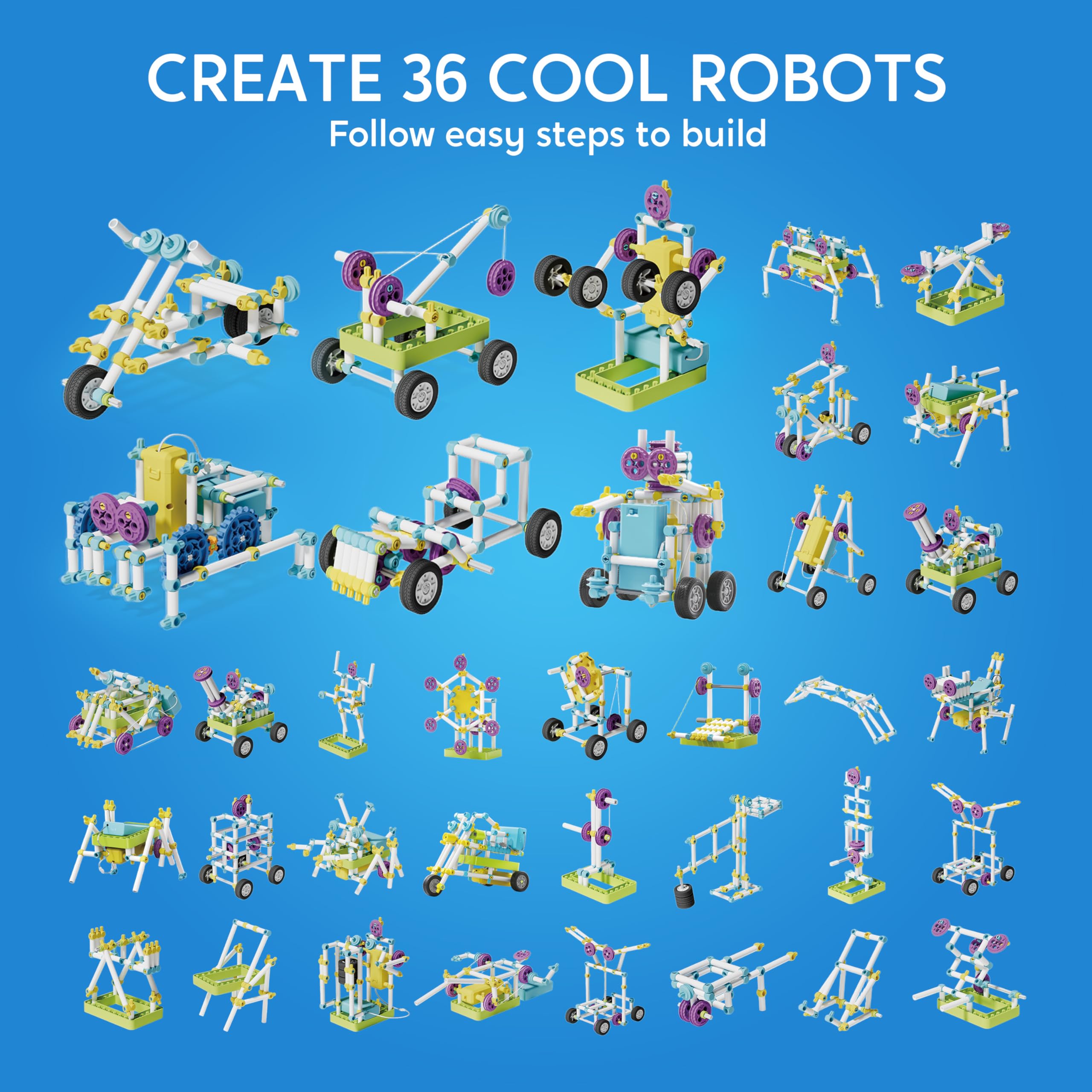 Klever Kits 36-in-1 Motor Robotic Kits, Make Your Own Kids Craft Kits Educational STEM Toys for Ages 8-13 Boys and Girls, Science Gifts for 8 Years Old