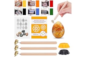 AmazingSpark 12 Pcs Ukrainian Easter Egg Decorating Kit Include 3 Kistka Pens 0.3-0.5 mm 2 Beeswax 6 Dyes 1 Instruction Pysan
