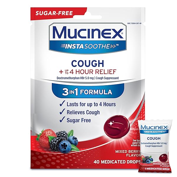 MUCINEX INSTASOOTHE SUGAR FREE COUGH DROPS, COUGH MEDICINE...