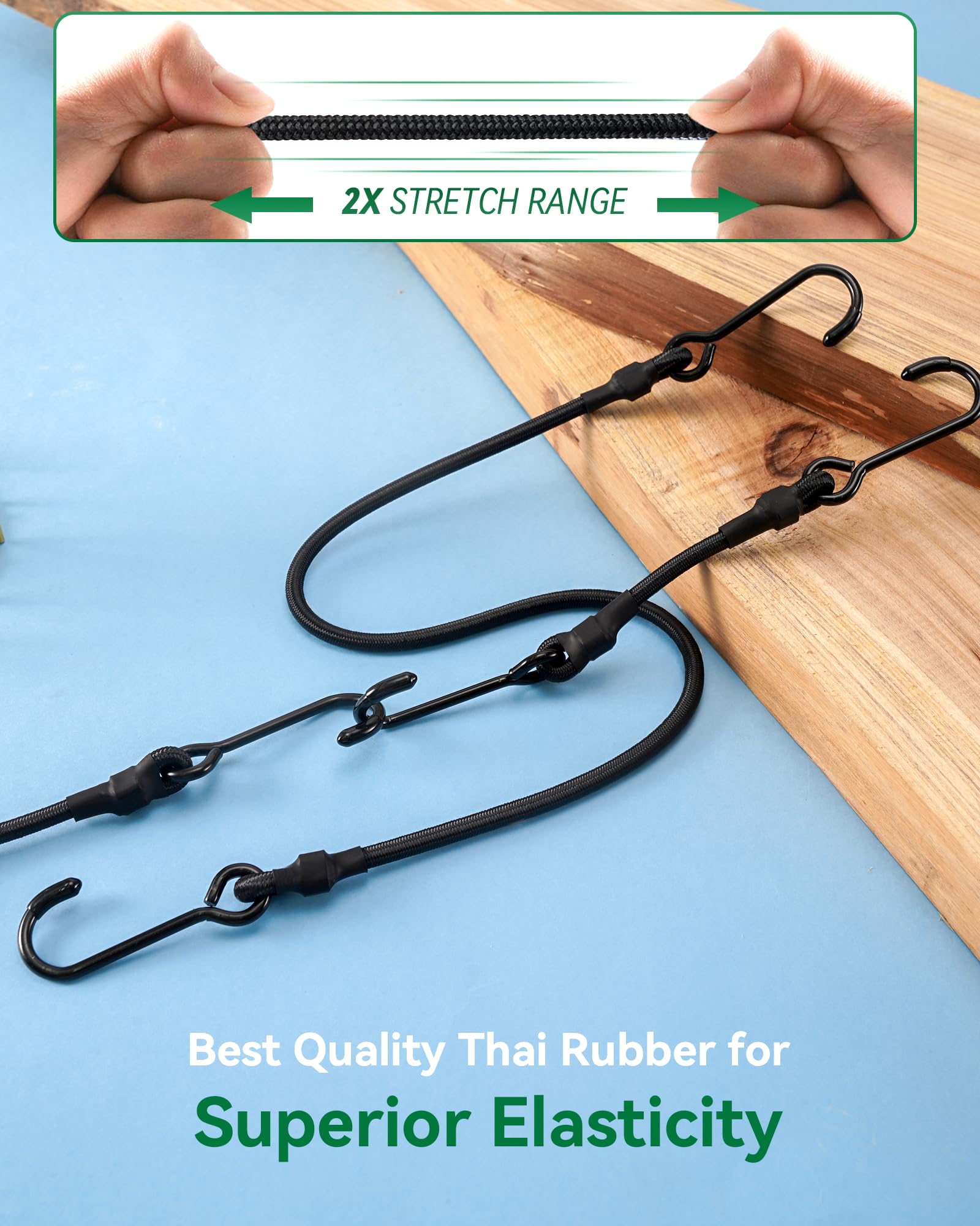 LuckyStraps 180 Lbs Real Heavy Duty Bungee Cords With Rust Resistant