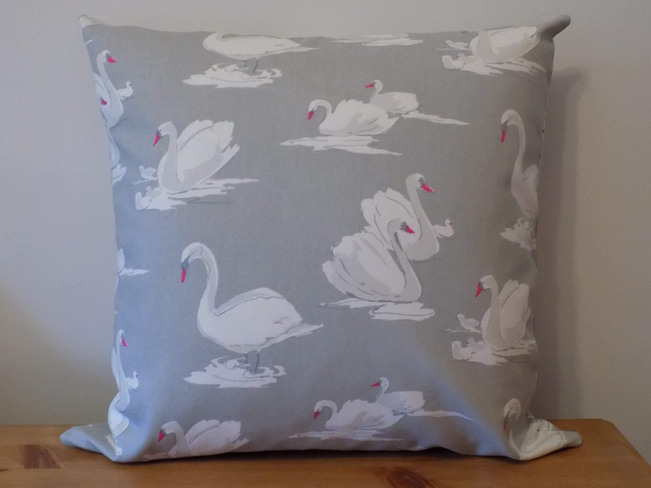 'Swan Pebble' Cushion Cover, Bird Design Pillow Cover, Decorative Throw Pillow, Cotton Canvas Fabric,16", 18", Zip