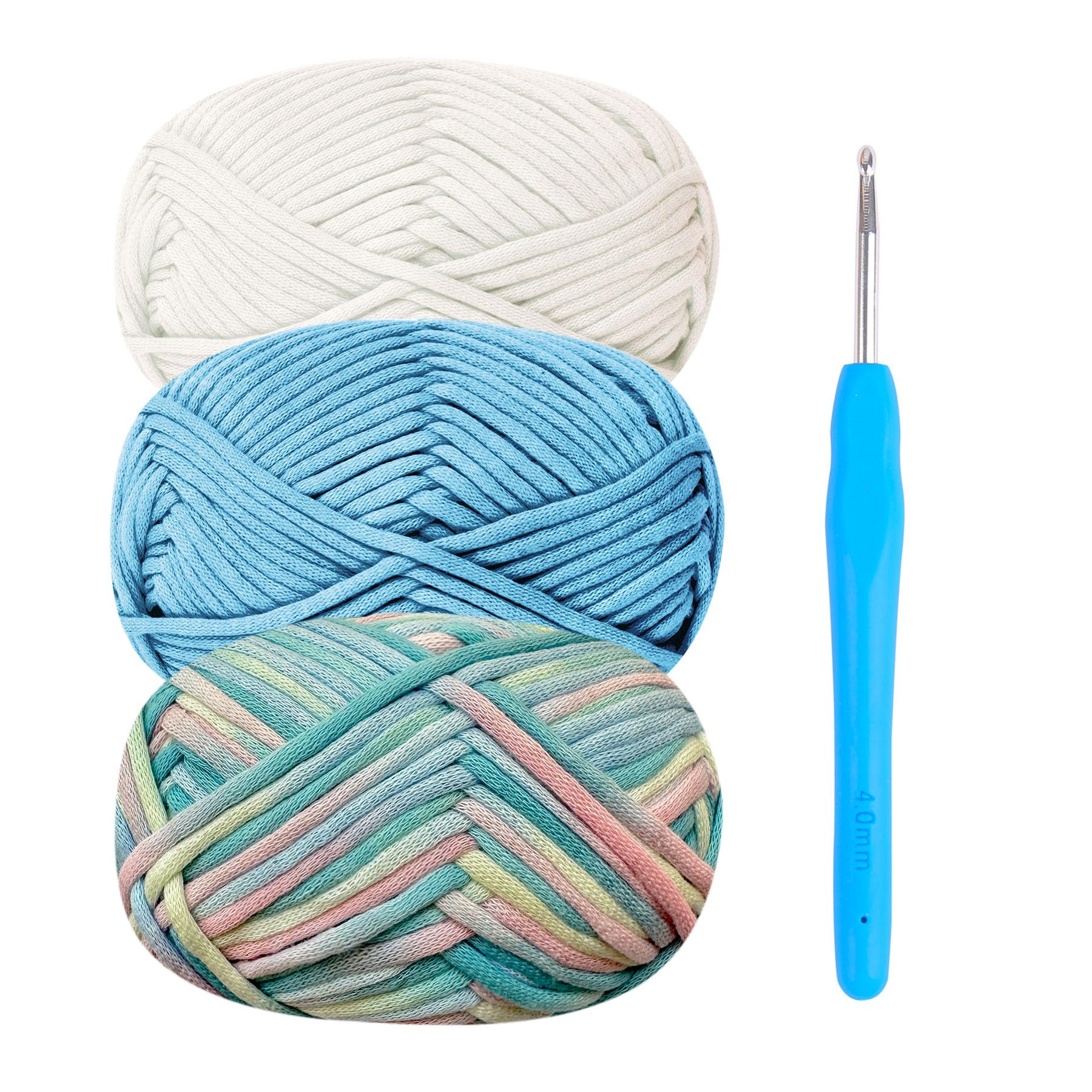 Chunky Yarn for Crochet,Cotton Yarn Thick Wool for Crochet 3x50g Crochet Yarn for Beginners Amigurumi Yarn with 4mm Crochet Hook,Easy Crochet Starter Kit (Blue)