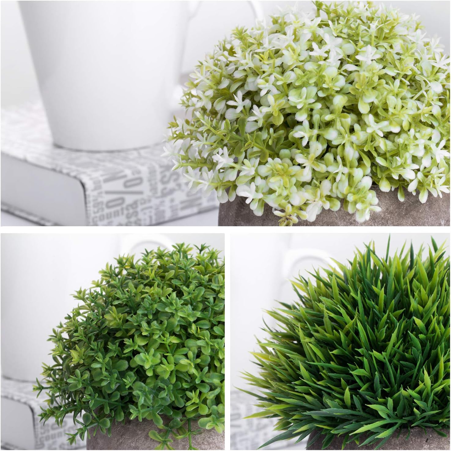 MoonLa Artificial Plants Potted Faux Fake Mini Plant Greenery Green Grass Flower Topiary Shrubs In Gray Pot for Bathroom Home House Decor (Set of 3) -