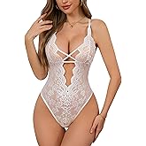 Donnalla Lingerie for Women Sexy Deep V Teddy Bodysuit Lace Babydoll Snap Crotch One Piece Underwire Lingerie